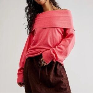 We The Free Coral Off-Shoulder Sweater